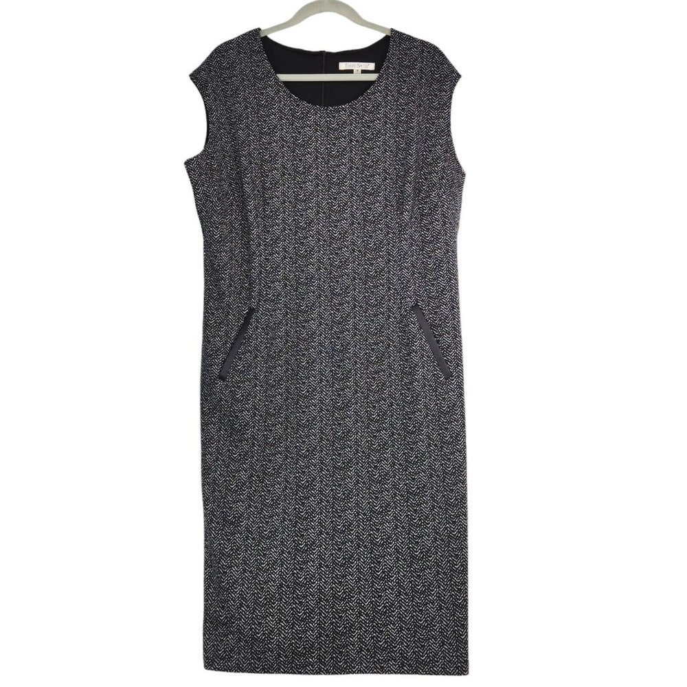 TravelSmith Womens Dress Size 16 Black White Printed Sleeveless Stretch Pockets